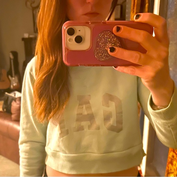 GAP Green and Blue Long Sleeve Crop Top - Picture 1 of 2